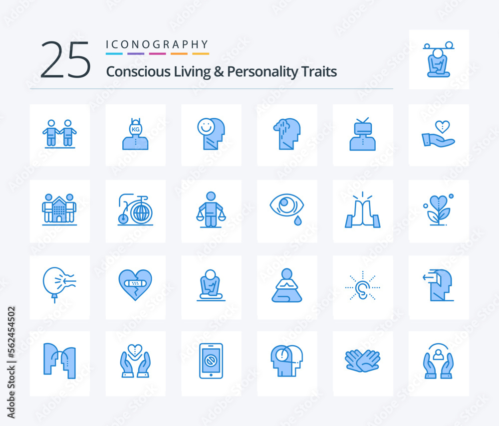 Concious Living And Personality Traits 25 Blue Color icon pack including melancholy. grief. weight. depression. life