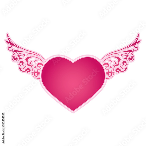 Graphic holiday illustration of a pink heart with beautiful wings 