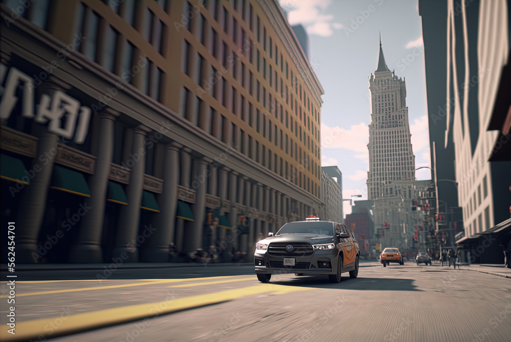 Naklejka premium A thrilling high speed car chase. Made with Generative AI. 