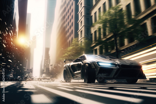 A thrilling high speed car chase. Made with Generative AI.	 photo