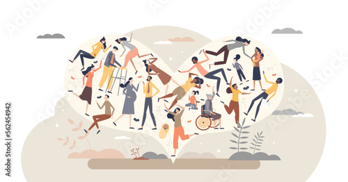 Diverse community with various different society groups tiny person concept, transparent background. Diversity with multicultural, multiracial and international people illustration.