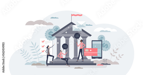 Government officials and national public building workers tiny person concept, transparent background. Democratic community labor work in federal house illustration.