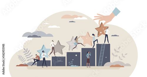 Quality satisfaction and customer rating evaluation tiny person concept, transparent background.Feedback for product or service performance illustration.