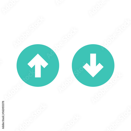 white squared up and down arrows in blue circle. flat icon isolated on white. point down button. south sign. Upload icon. Upgrade. download, share