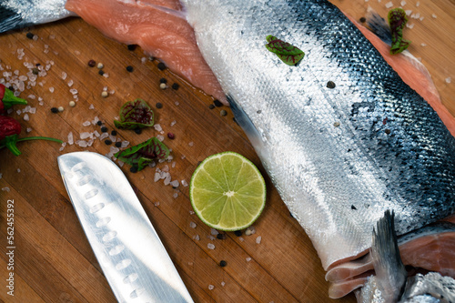 Fresh raw salmon fish on th...