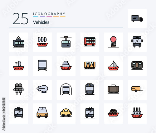 Vehicles 25 Line Filled icon pack including hot. air. ski. transport. double photo