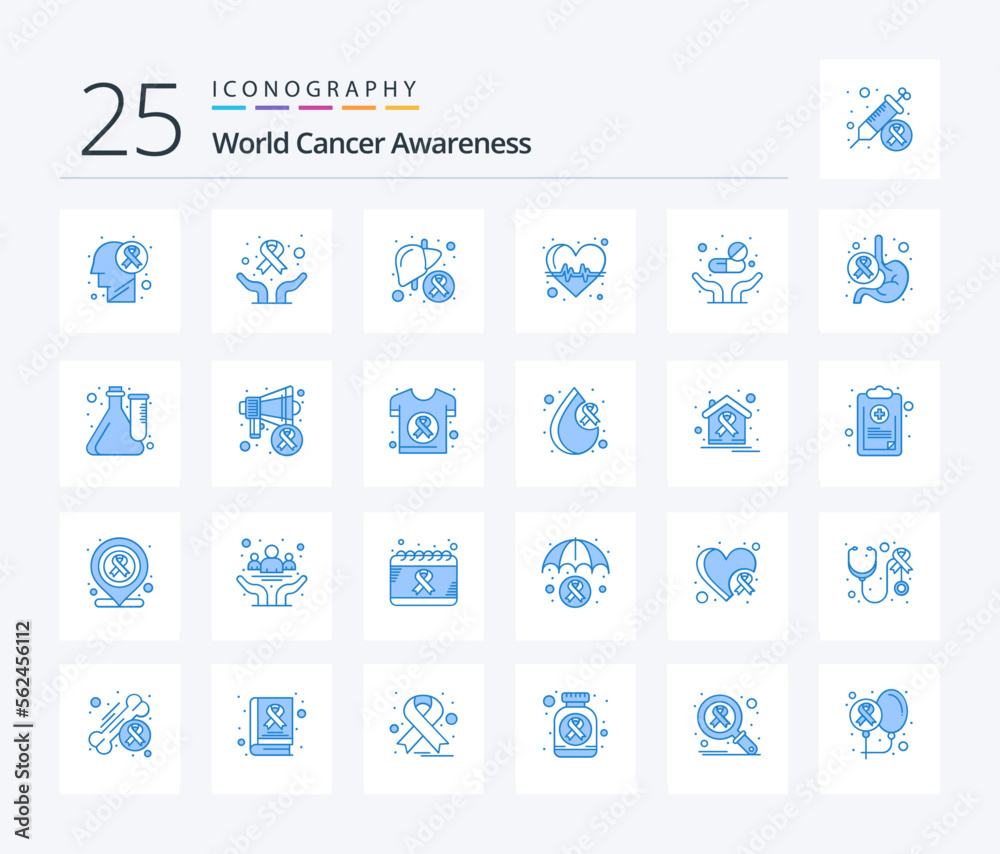 World Cancer Awareness 25 Blue Color icon pack including medicine. pulse. cancer. heart. sick