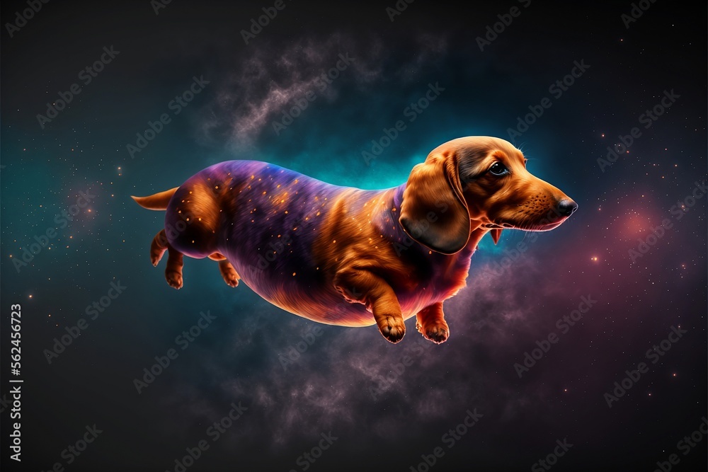 Dachshund Dog Floating in the Universe Illustration Generated by