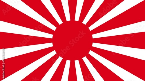 Imperial Japanese Army Flag, Rising Sun Flag, Empire of Japan Flag with 16 rays on a red circle and spinning from center. 4K UHD. 3d rendering.