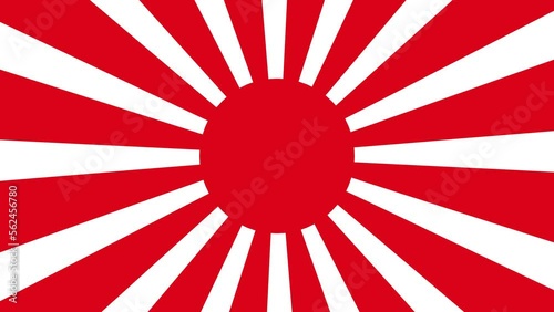 Imperial Japanese Army Flag, Rising Sun Flag, Empire of Japan Flag with 16 rays on a red circle and spinning from center. 4K UHD. 3d rendering.