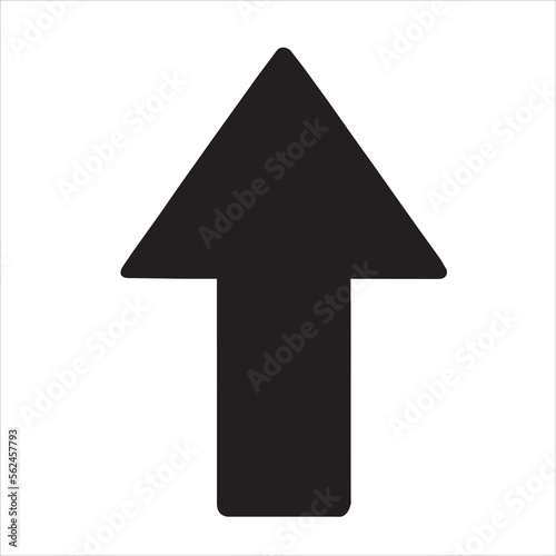 Una flecha negra hacia arriba.  Vista de frente y de cerca. Icono vector photo