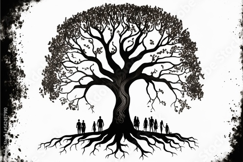 family under the tree, back to the roots