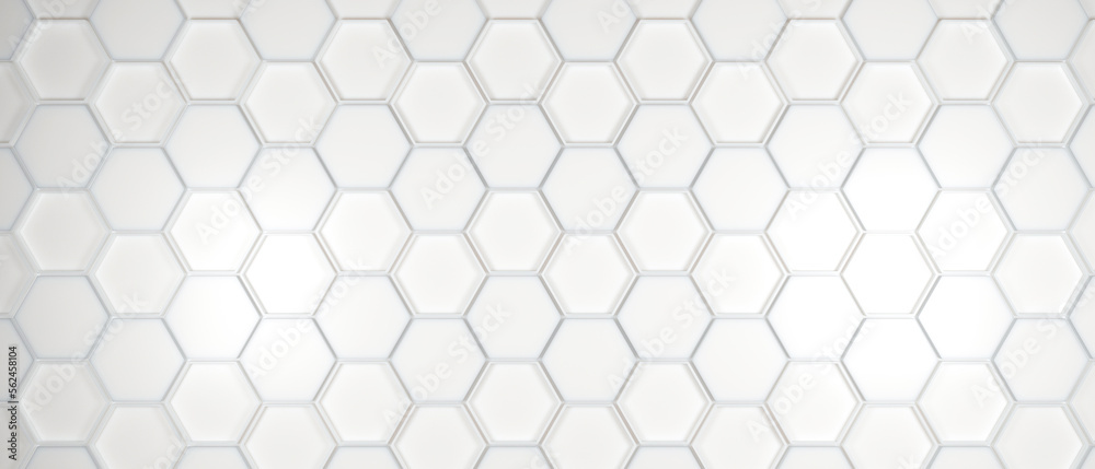 Wall of white hexagons background wallpaper with copy space. 3d render illustration. Wall of white hexagons background wallpaper with copy space. 3d render illustration.