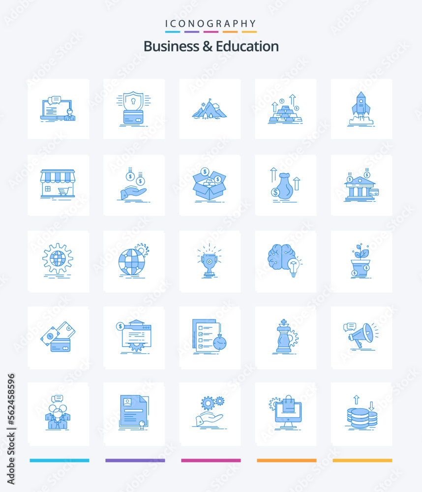 Creative Business And Education 25 Blue icon pack  Such As cash. gold. hacking. success. mission