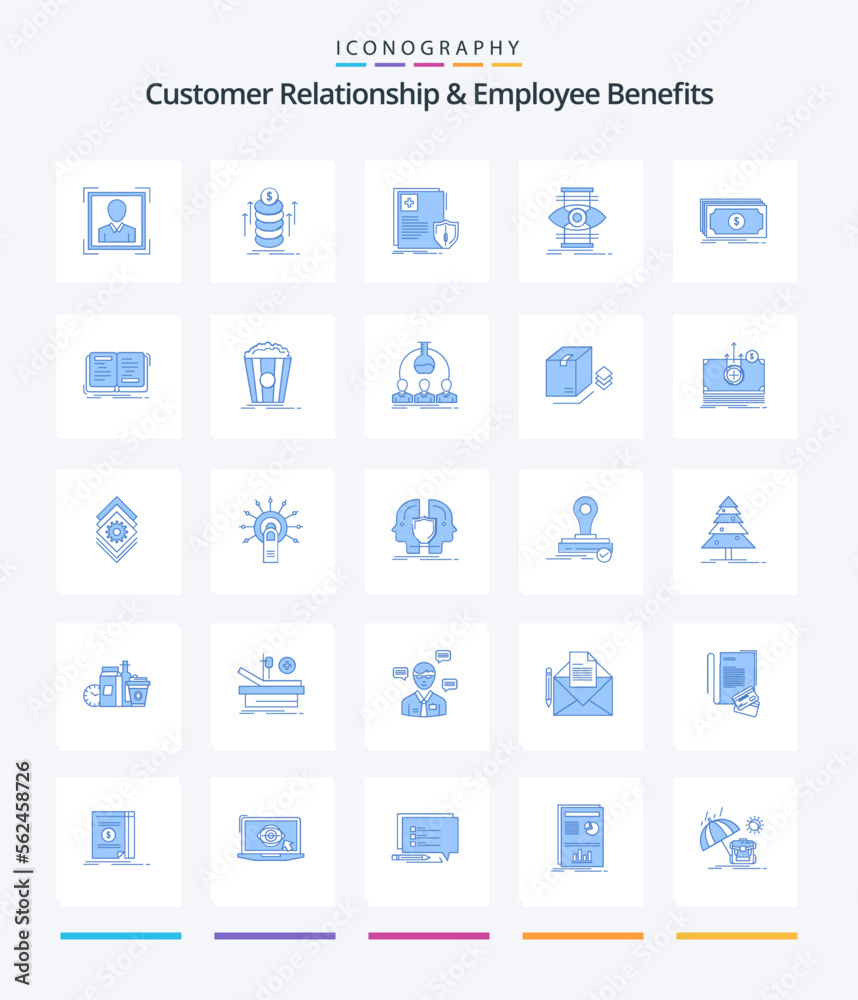 Creative Customer Relationship And Employee Benefits 25 Blue icon pack  Such As money. focus. document. success. health