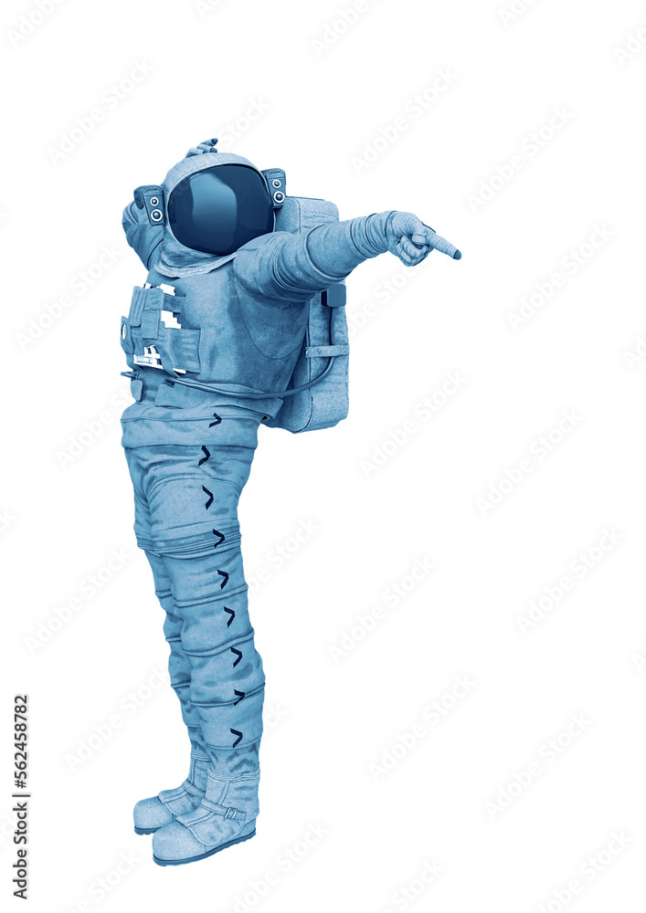 astronaut explorer is pointing like the king of pop on white background astronaut explorer is pointing like the king of pop on white background