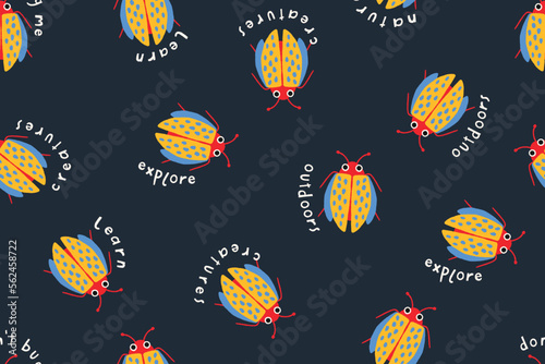 COLORFUL BEETLE, BUG WITH DONT BUG ME TEXT SEAMLESS PATTERN IN EDITABLE FILE