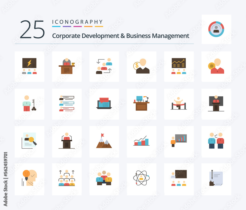 Corporate Development And Business Management 25 Flat Color icon pack including ladder. advancement. business. career. personal