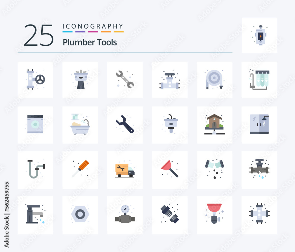 Plumber 25 Flat Color icon pack including laundry. purification. valve. filtration. plumbing