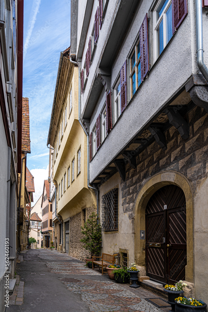 Old half-timber houses with colored shutters and long alleys