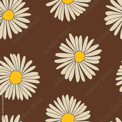 Colorful Floral Vector Seamless Pattern. Retro 70s Style Nostalgic Fashion Textile Bold Background. Summer Resort Print. Daisies. Flower Power