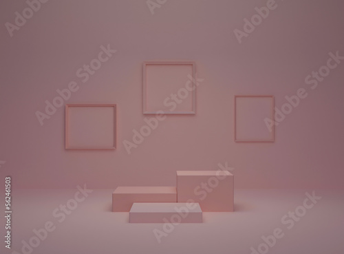 Abstract background, mock up scene with beige cube podiums on beige background. 3d rendering.