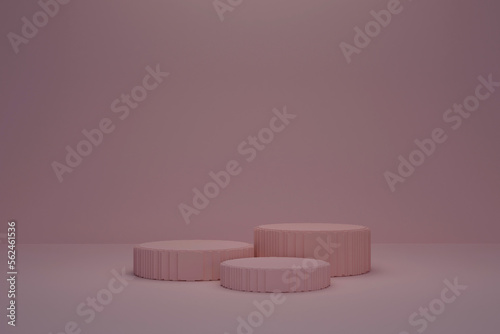 Abstract background, mock up scene with textured beige cylinder podiums on beige background. 3d rendering.