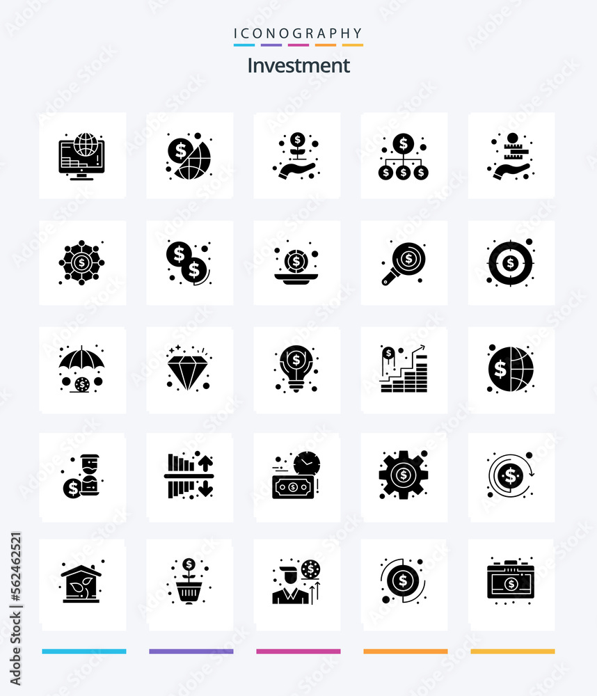 Creative Investment 25 Glyph Solid Black icon pack  Such As money. money. business. investment. money