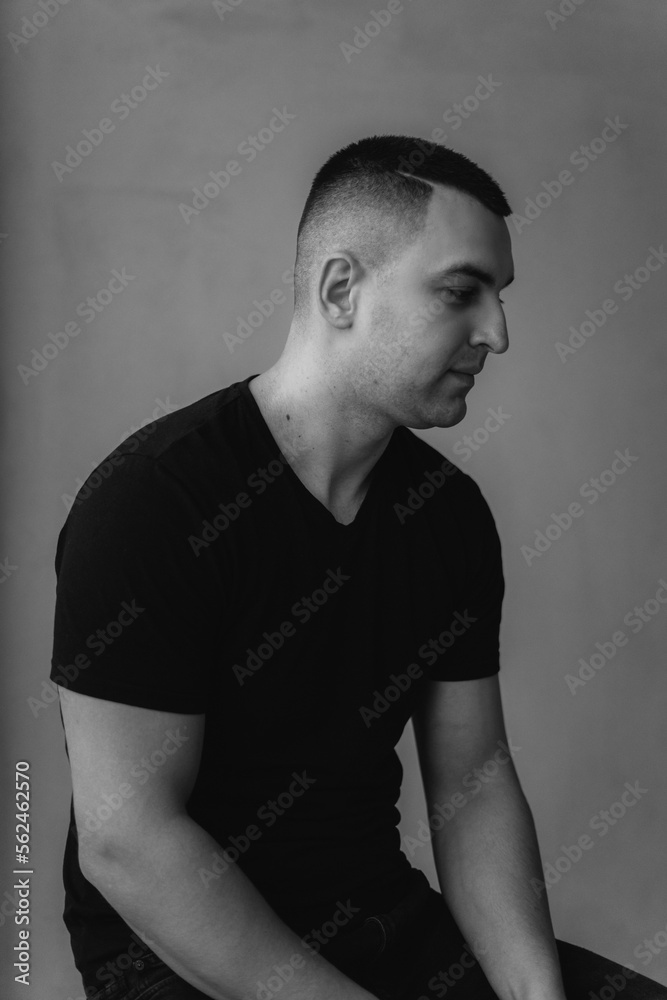 Fashion stylish male portrait. Young handsome man in studio