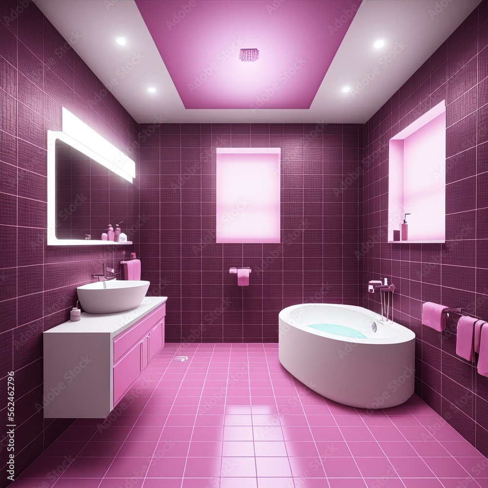 Viva Magenta bathroom interior color of the year 2023. Template modern