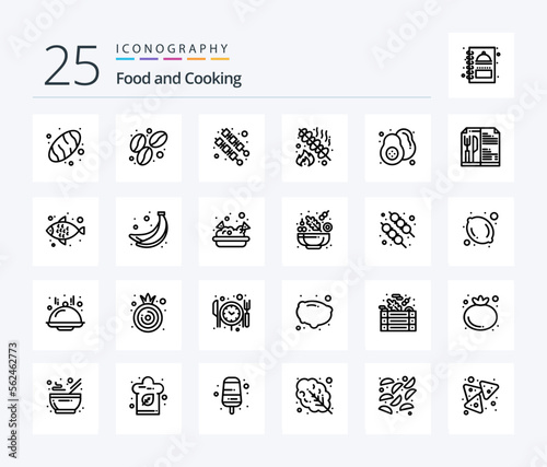 Food 25 Line icon pack including food. pear. kebab. fruit. party
