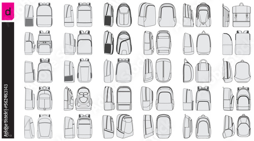 set of backpack model vector