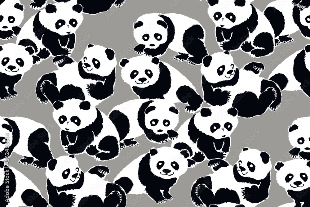 Panda seamless pattern illustration. Suitable for fabric, mural, wrappingpaper, wallpaper