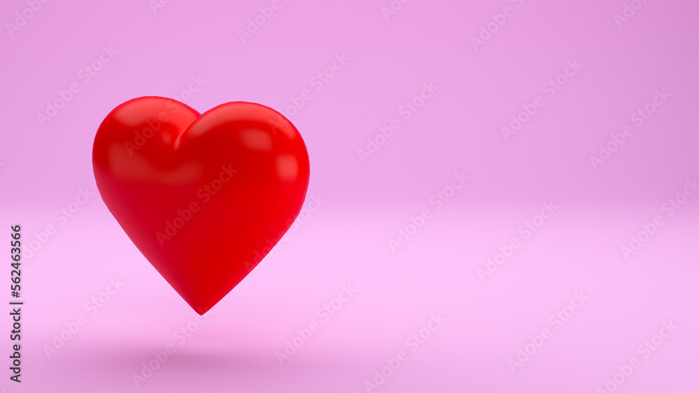 Red heart on pink background 3d illustration