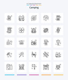 Creative Camping 25 OutLine icon pack  Such As maps. stick. place. match. box