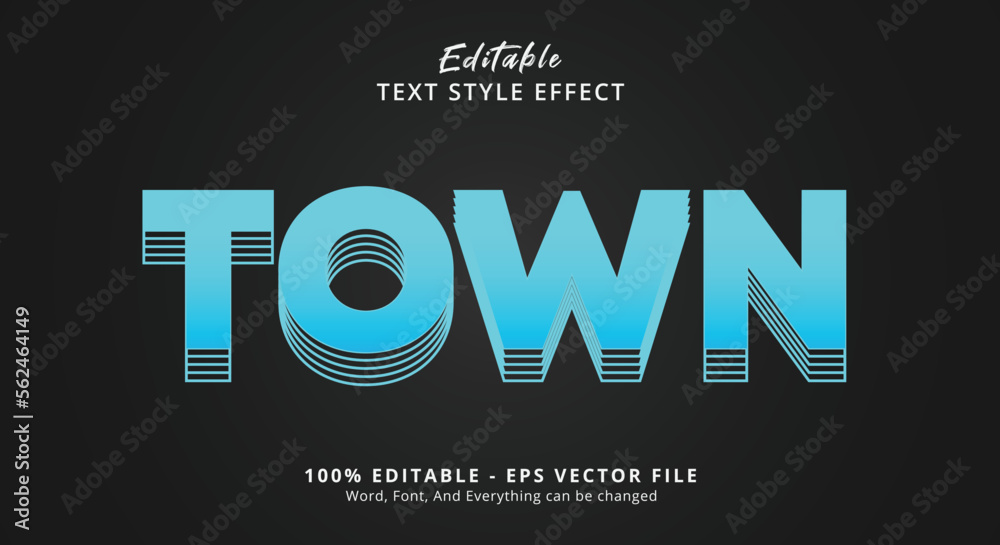 Editable text effect, Town text on light blue style effect Editable text effect, Town text on light blue style effect