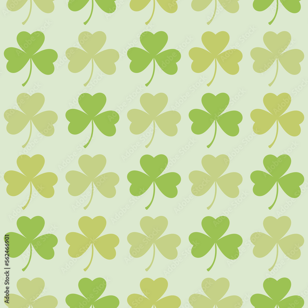 Saint Patrick's Day greetings with tree leaf clovers on green background.
