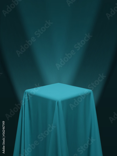 Teal green blue fabric covering a cube or a table vector illustration