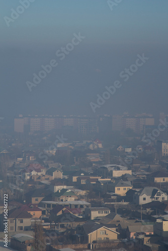 urban residential area in fog and smog