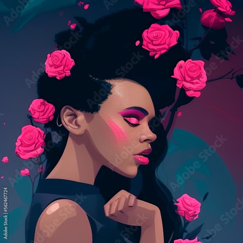 AI-Generated Image of an African American Woman With Roses in Her Hair