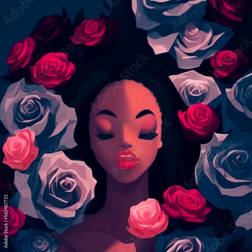AI-Generated Image of an African American Woman With Roses in Her Hair