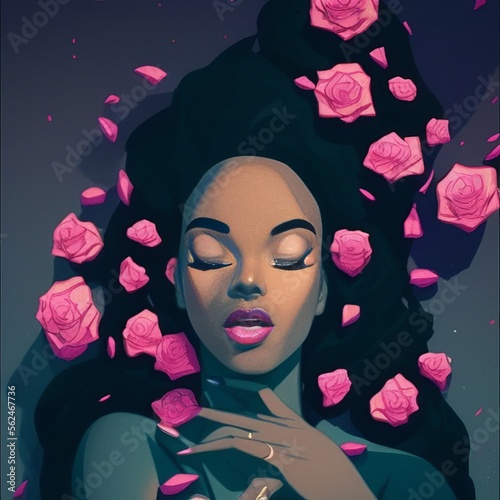 AI-Generated Image of an African American Woman With Roses in Her Hair