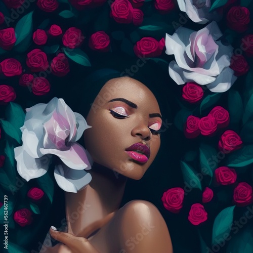 AI-Generated Image of an African American Woman With Roses in Her Hair
