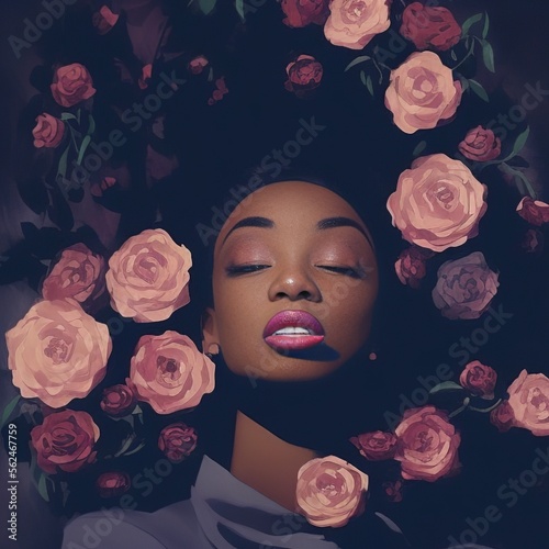 AI-Generated Image of an African American Woman With Roses in Her Hair