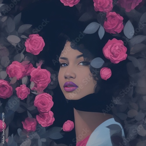 AI-Generated Image of an African American Woman With Roses in Her Hair