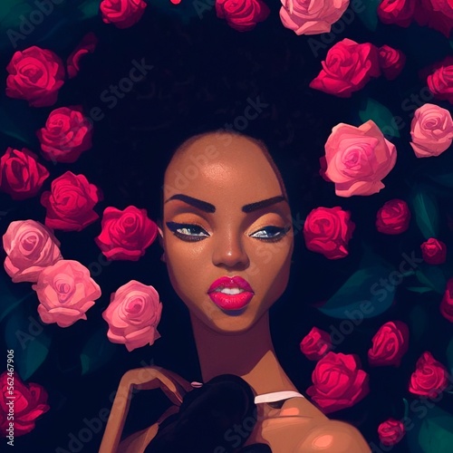 AI-Generated Image of an African American Woman With Roses in Her Hair