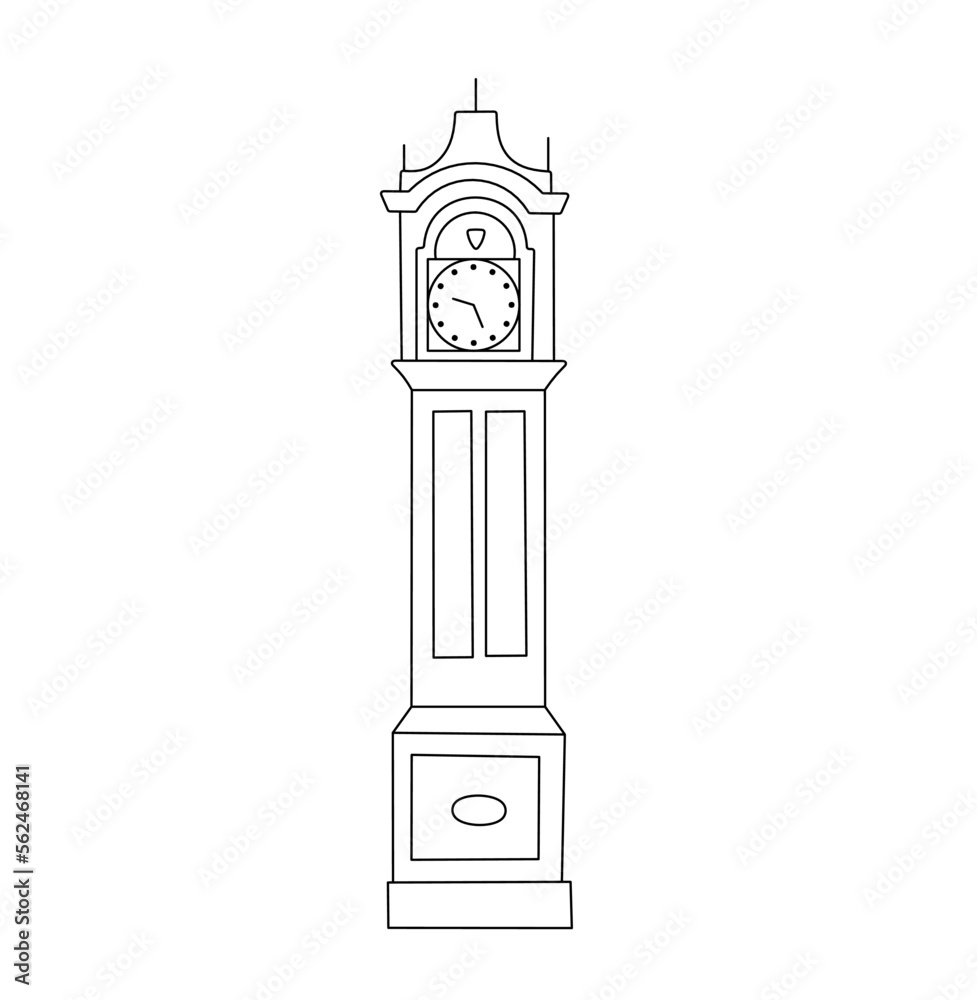 Vector isolated floor wooden grandfather clock vintage retro colorless