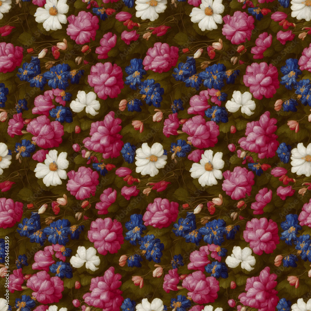 Seamless flowers pattern. Endless colorful floral background. Digital painting.