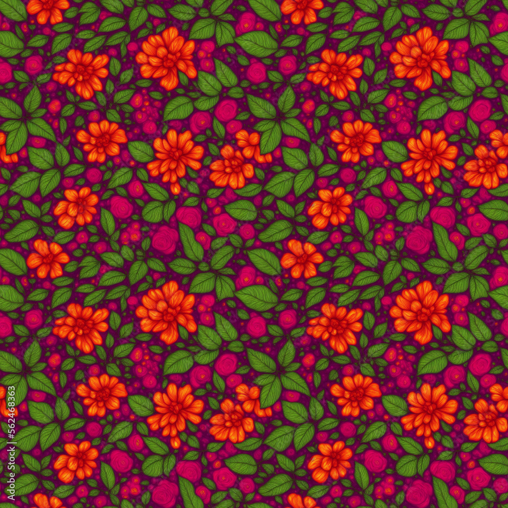 Fototapeta premium Seamless flowers pattern. Endless colorful floral background. Digital illustration.