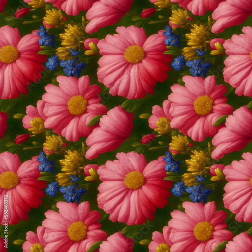 Seamless flowers pattern. Endless colorful floral background. Digital painting.